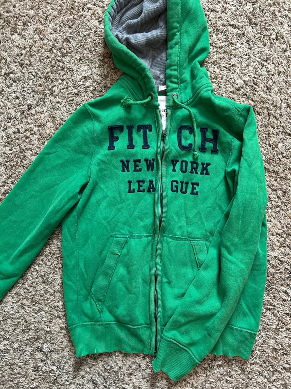 Abercrombie & Fitch Green Hooded Zip-Up Sweatshirt with Navy Lettering